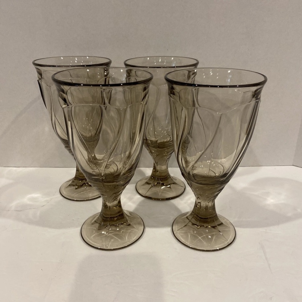 VTG Noritake Sweet Swirl Tawny Brown/Amber/Sepia/Smoke Water Goblets MCM